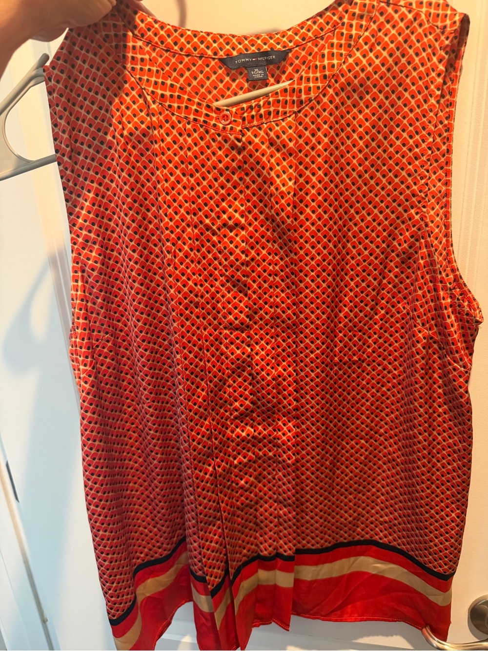 Tommy Hilfiger Red Geometric Sleeveless Button-Front Blouse